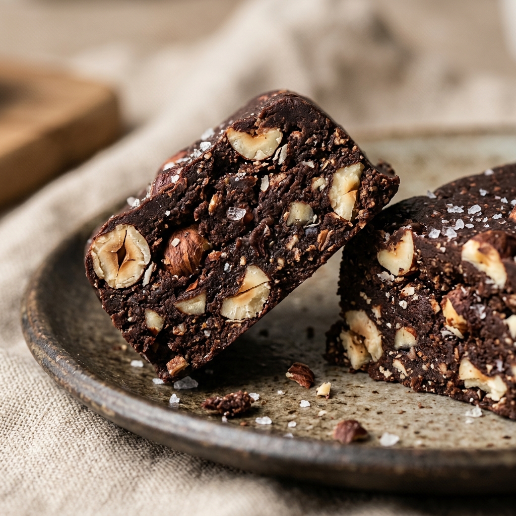 Giselle's Vegan Kitchen Chocolate Peanut Butter Protein Bar texture close-up